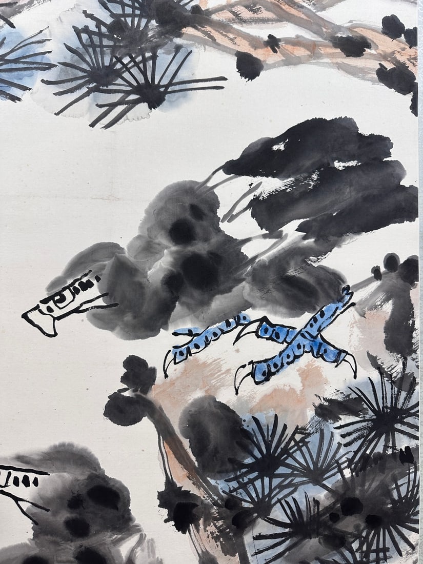 A Chinese Vertical Scroll Ink Painting of Pine and Eagle on Paper - 6