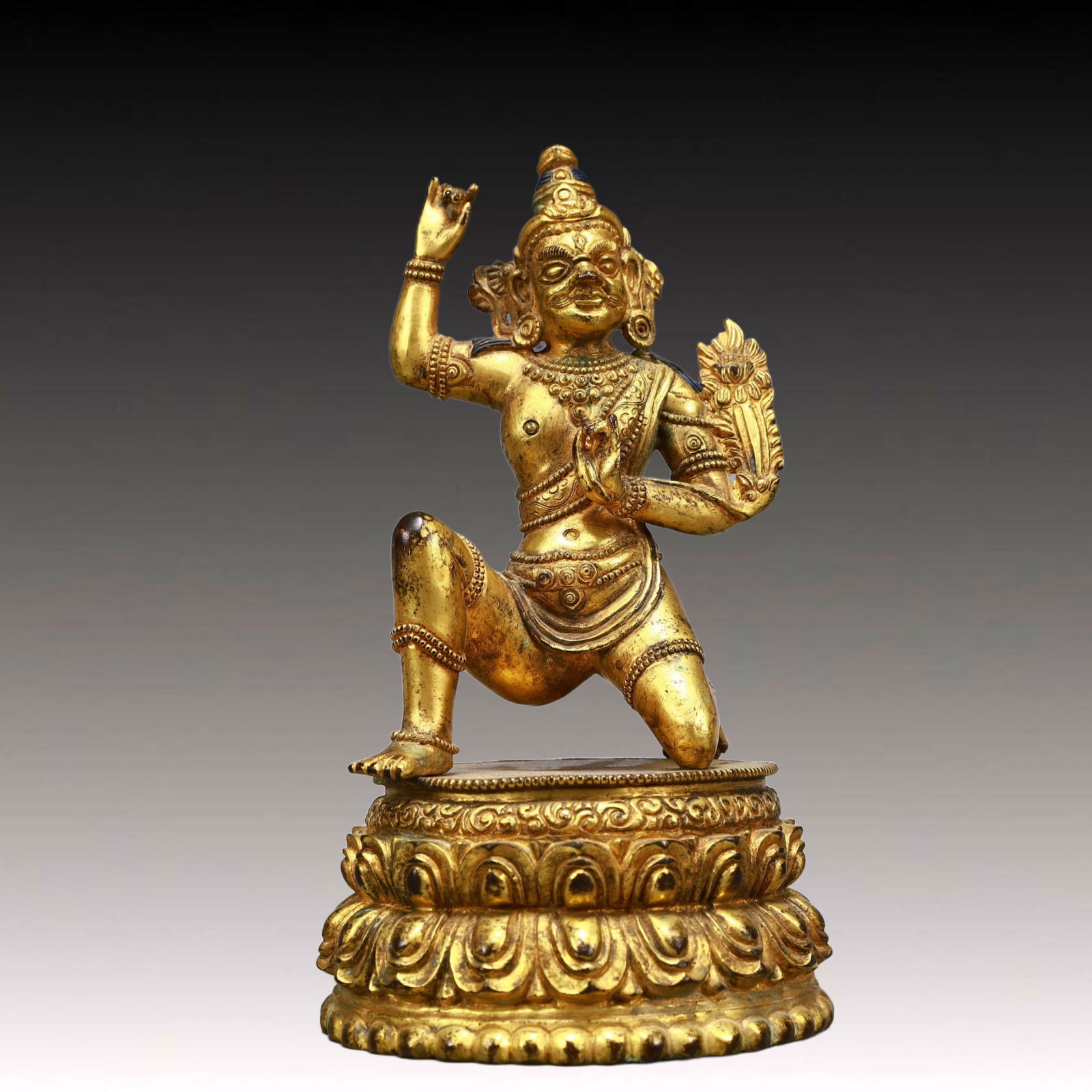 A Solemn Gilt Bronze Statue of Vajra: A Solemn Gilt Bronze Statue of Vajra,Qing Dynasty, China,Size:4.3inx3.3inx6.3in,Weight:850g 铜鎏金金刚像,中国清代