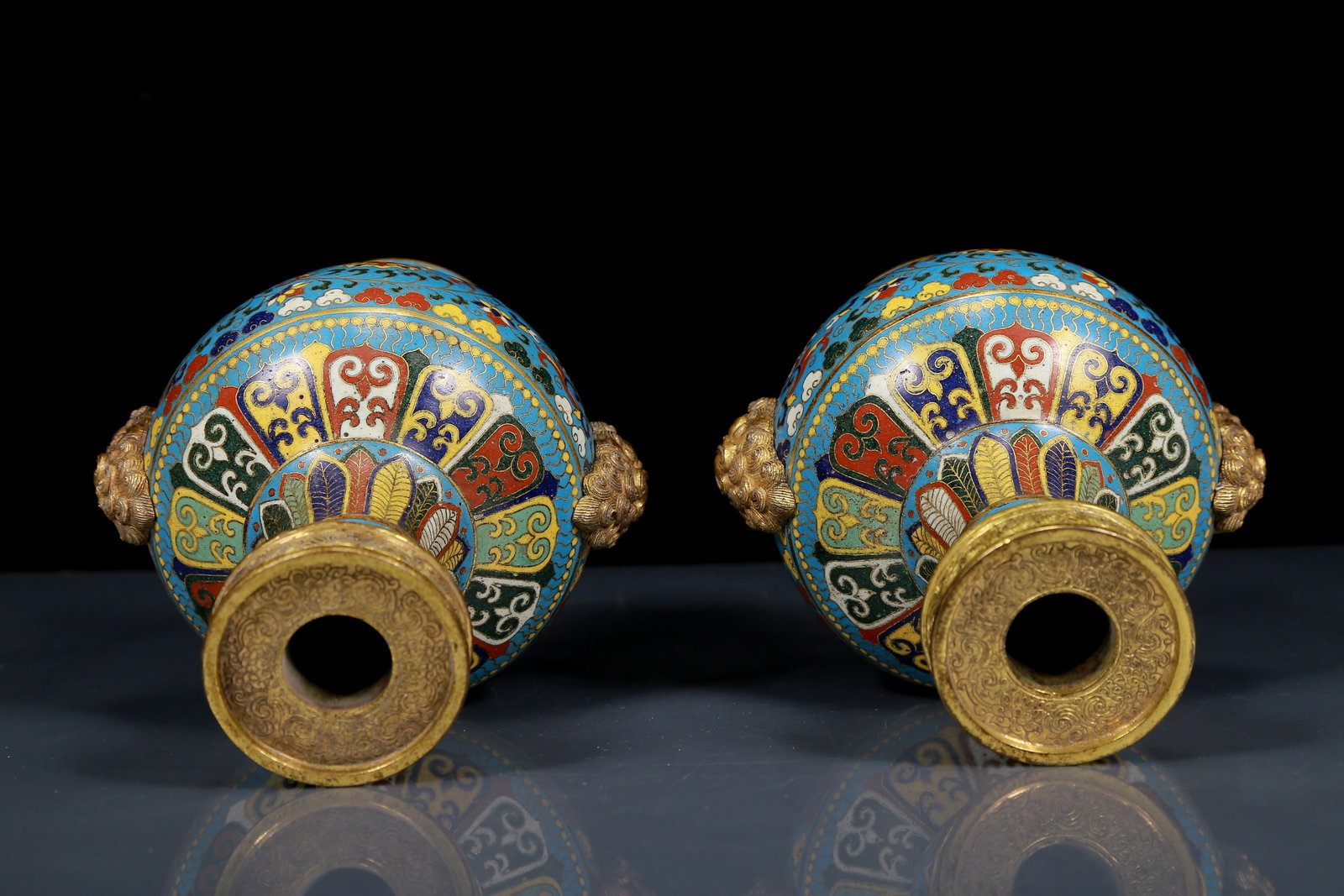 A Pair of Exquisite Cloisonne Lotus Pattern Beast-Ears Vases - 7