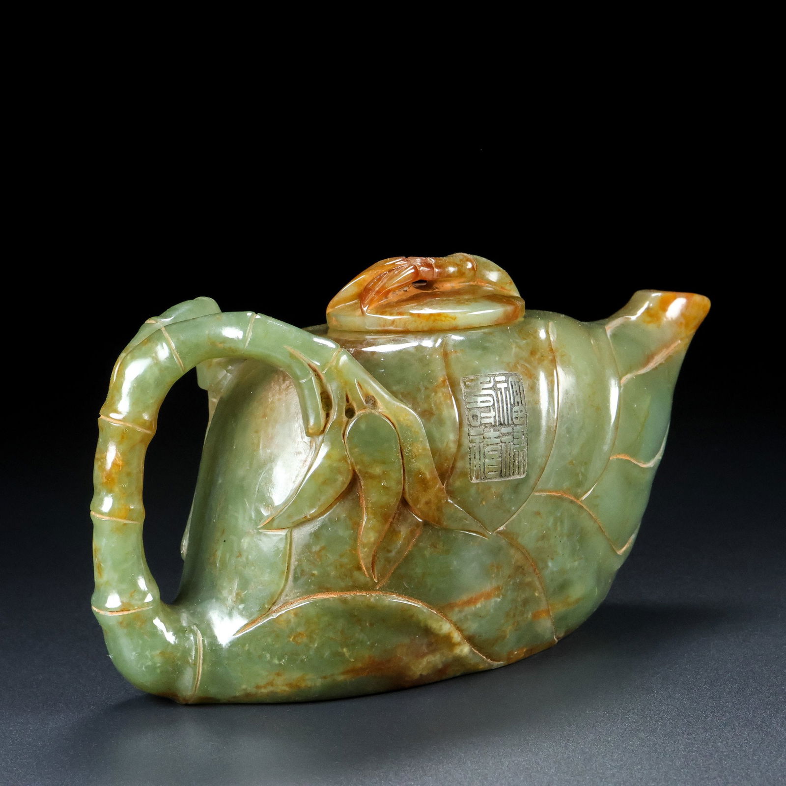 An Exquisite Jasper Bamboo Pattern Teapot - 3
