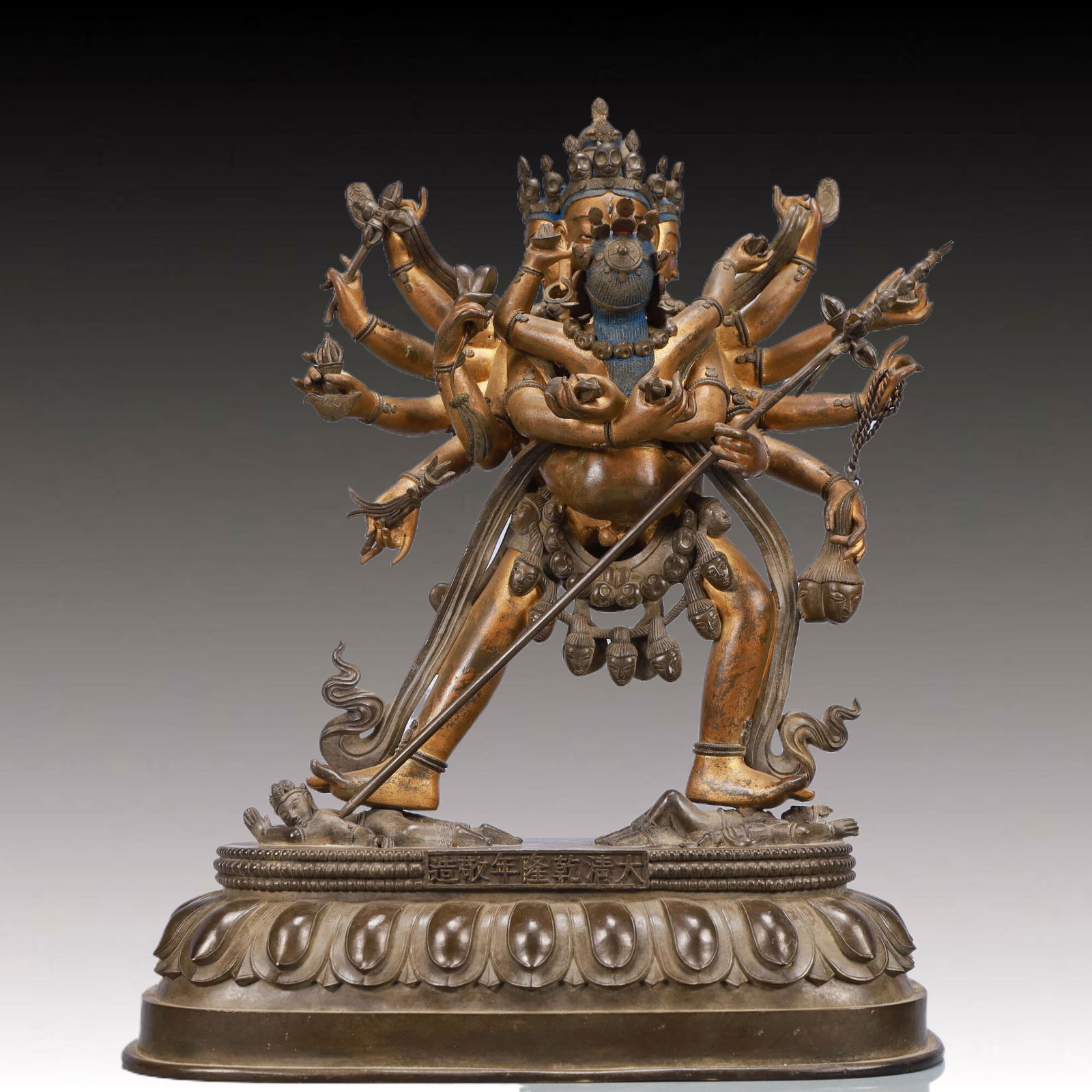 A Solemn Gilt Bronze Statue of Chakrasamvara: A Solemn Gilt Bronze Statue of Chakrasamvara, Qing Dynasty, China, Qianlong Mark, Size:30x15x15.7in, Weight:14250g 
