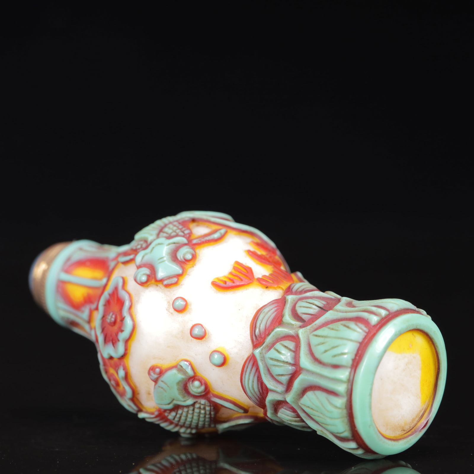 An Exquisite Glass Goldfish Pattern Snuff Bottle - 7