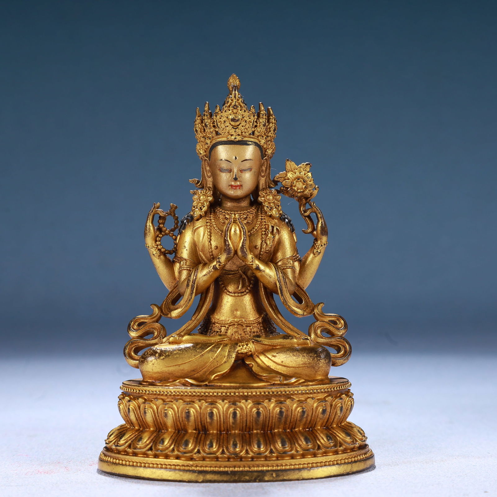 A Solemn Gilt Bronze Statue of Avalokitesvara (1 of 5)