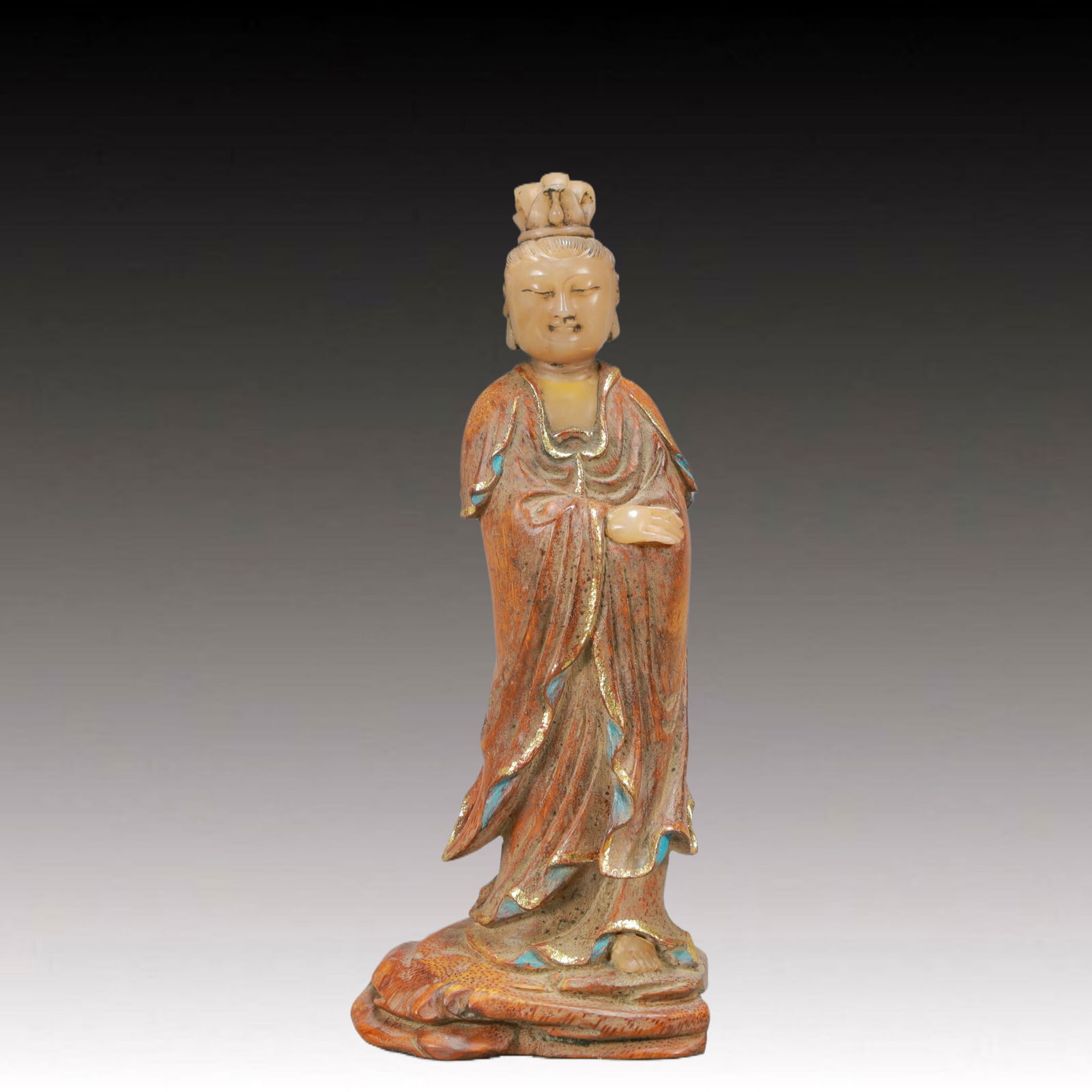 An Exquisite Bamboo Inlaid White Jade Painted Color Statue of Avalokitesvara (1 of 10)