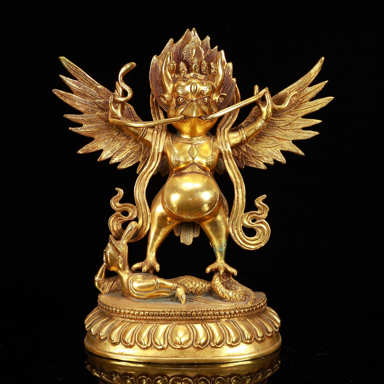 A Solemn Gilt Bronze Statue of Roc: A Solemn Gilt Bronze Statue of Roc,The Warring States period in China,Size:9.8inx3.1inx11in,Weight:1900g 