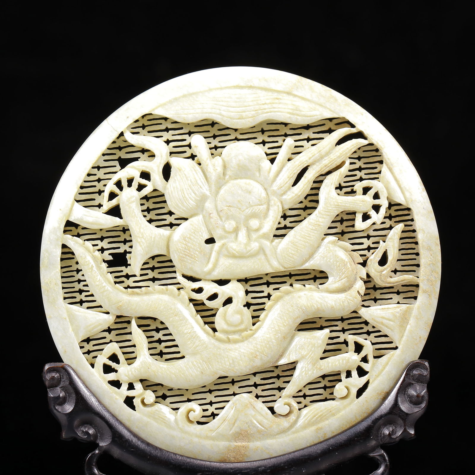 An Exquisite White Jade Dragon Pattern Table Screen - 2