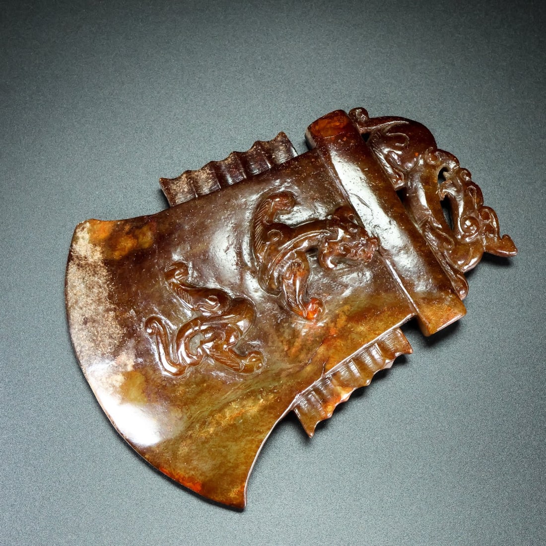 An Exquisite Archaic Jade Beast Pattern Axe - 6