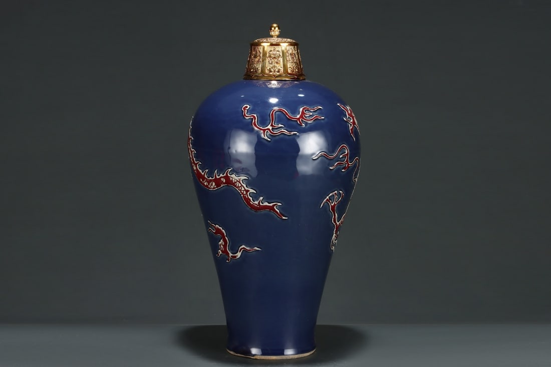 A Huge Ji Blue Glazed Dragon Pattern Bottle - 2