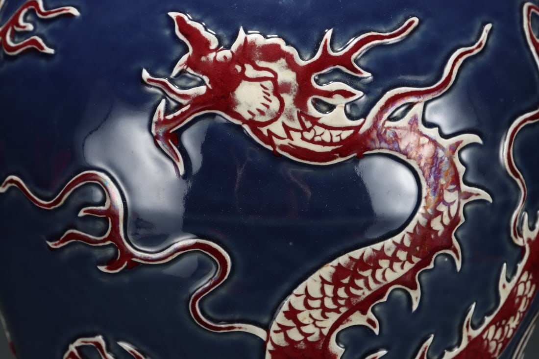 A Huge Ji Blue Glazed Dragon Pattern Bottle - 6