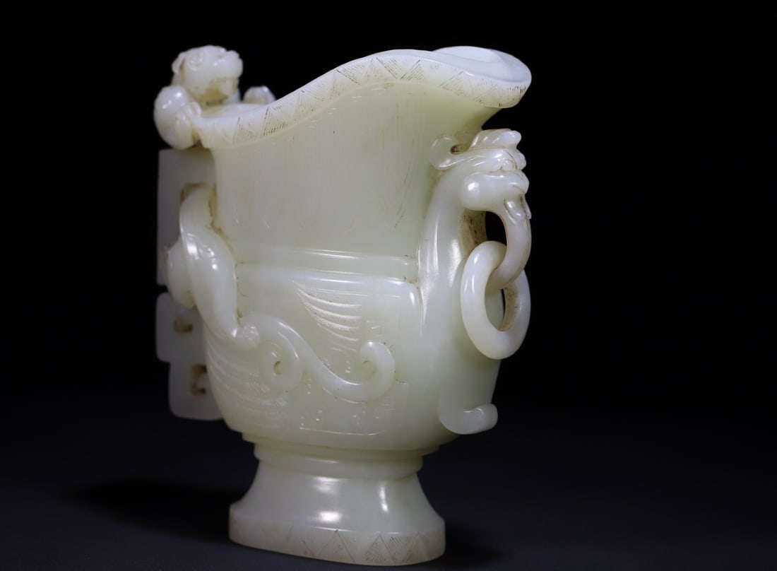 A Fine White Jade Phoenix Pattern Cup - 5