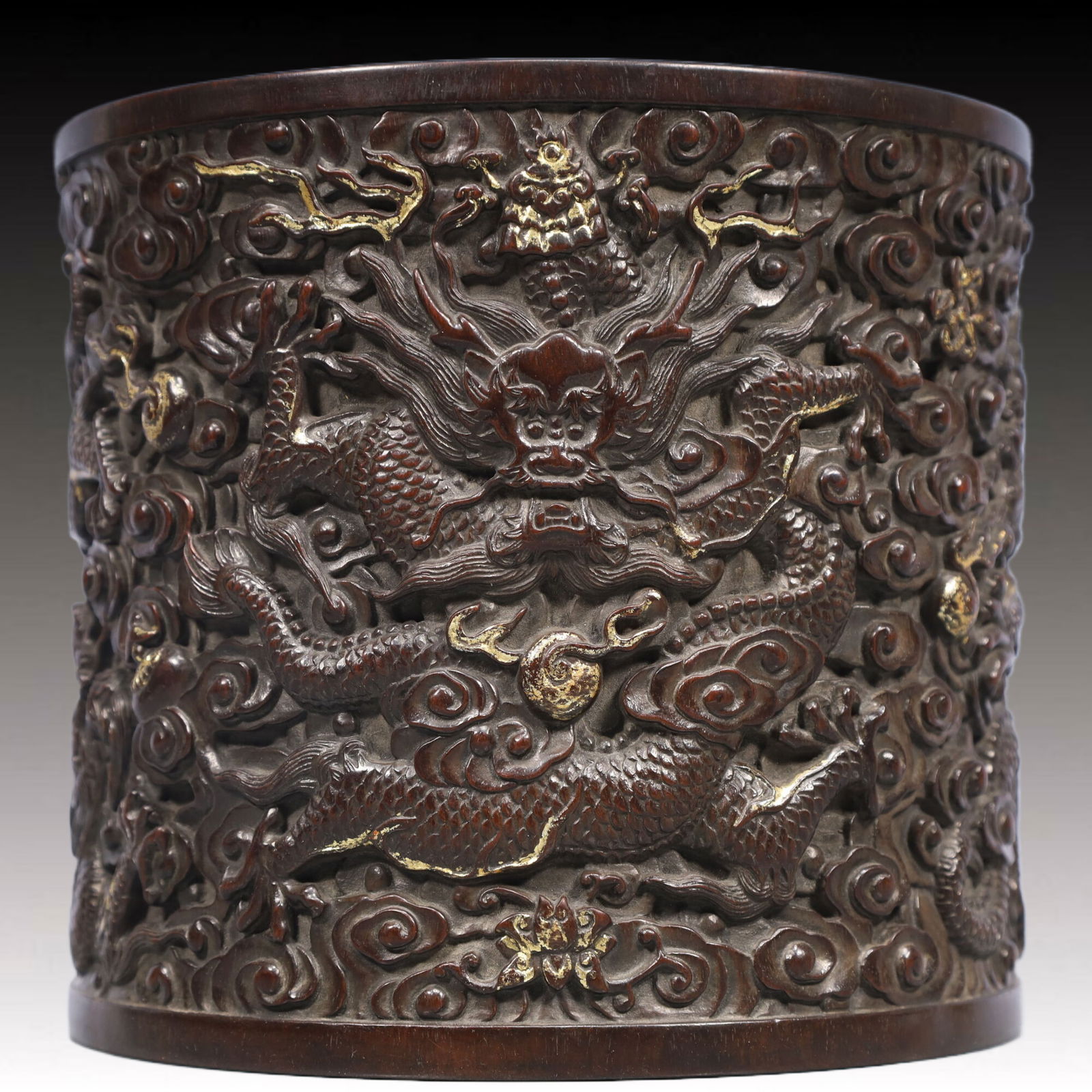 An Exquisite Zitanwood Auspicious Cloud and Dragon Pattern Brush Pot (1 of 11)