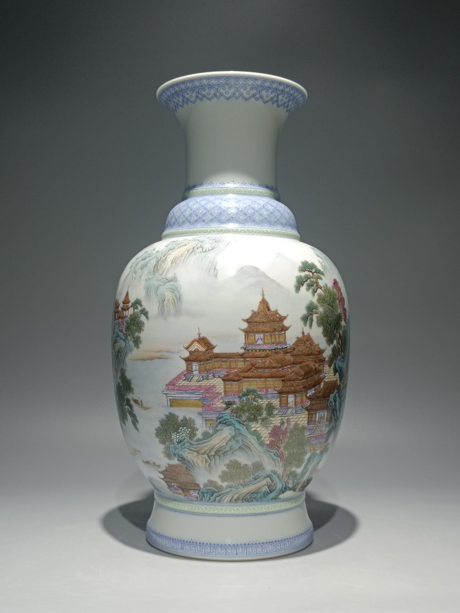 A Rare Enamel Landscape Pattern Vase,with poem: A Rare Enamel Landscape Pattern Vase,with poem,Qing Dynasty,China,Yongzheng Six-character Mark,Size:12.1inx6.3in 珐琅彩山水纹瓶,带诗文,È