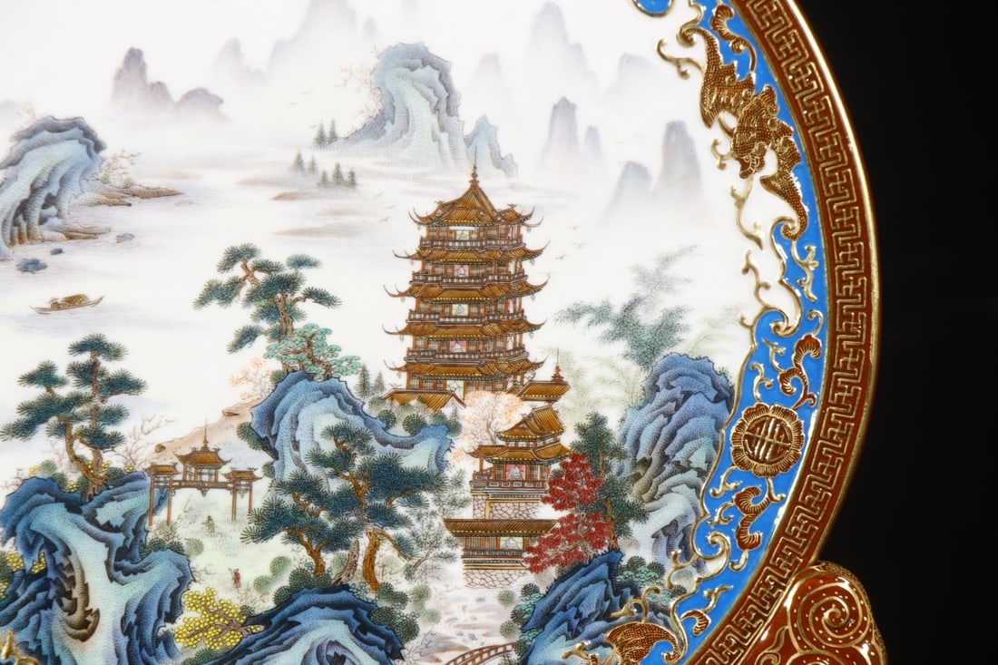 A Huge Enamel Landscape Pattern Screen,with poem - 3