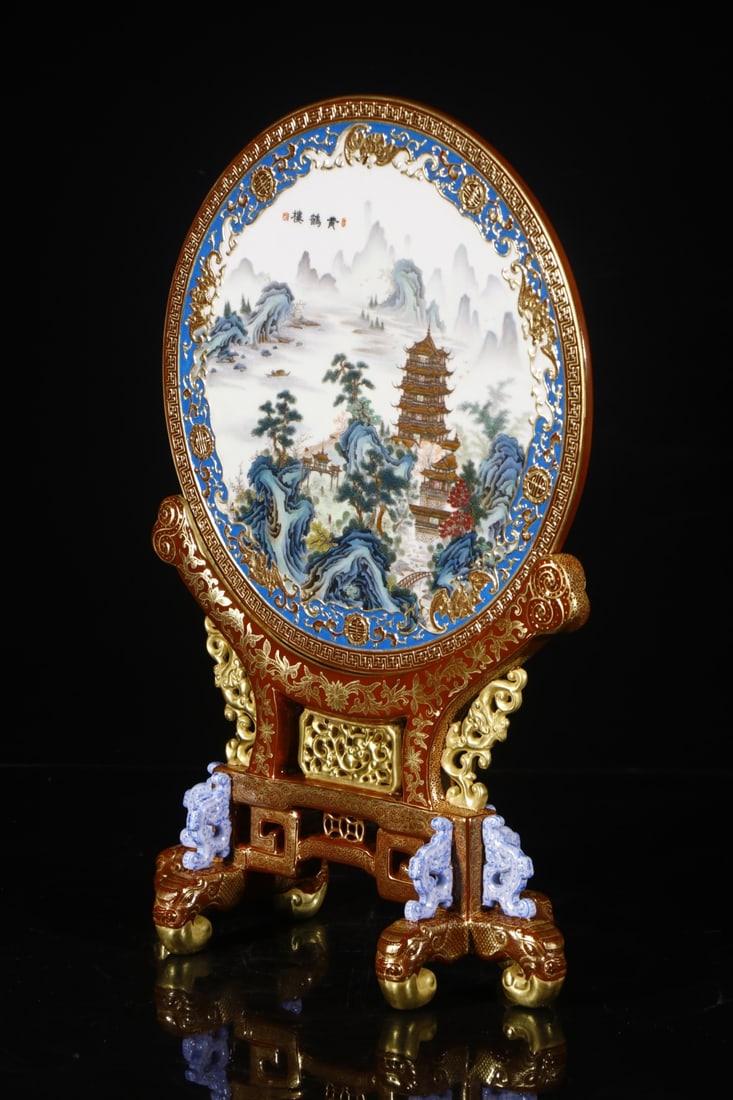 A Huge Enamel Landscape Pattern Screen,with poem - 5