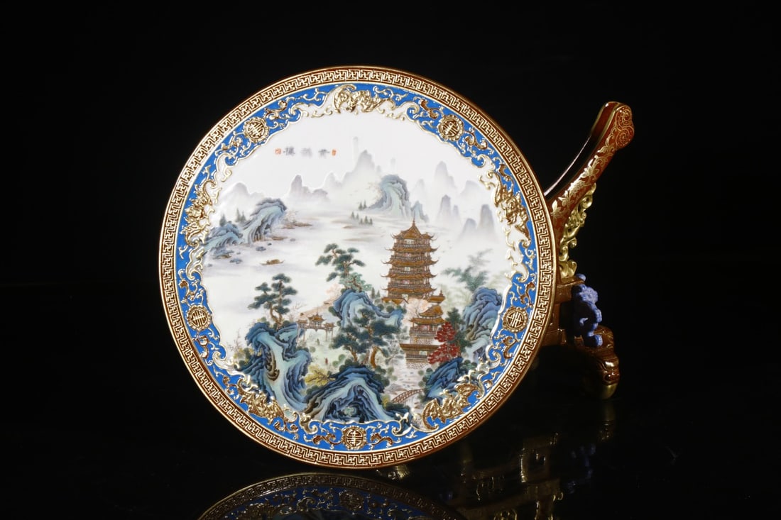 A Huge Enamel Landscape Pattern Screen,with poem - 8