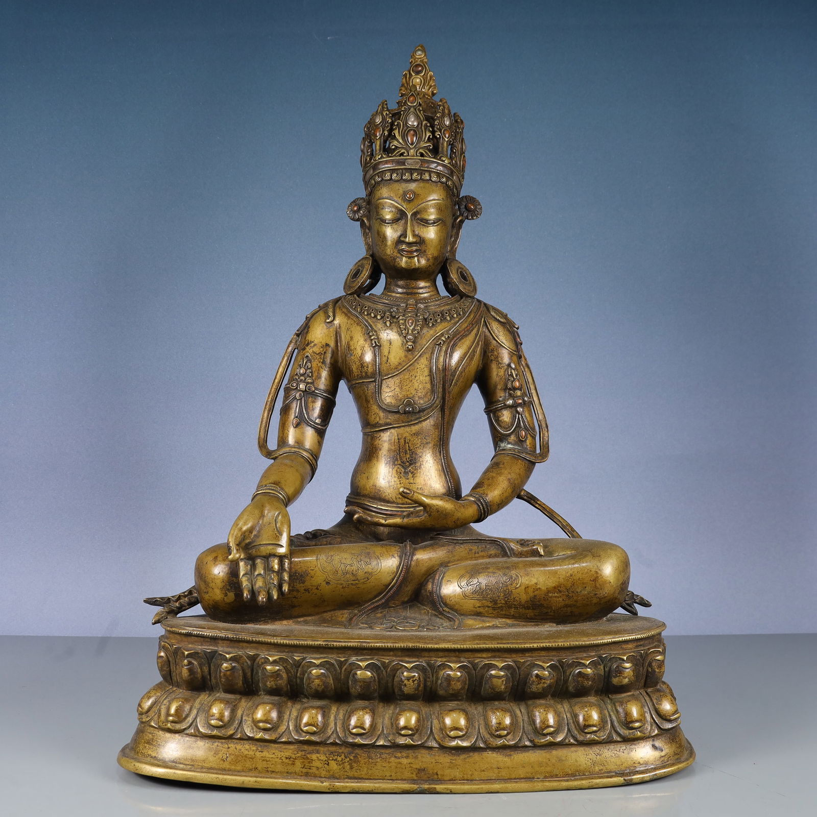 A Solemn Bronze Inlaid Gold and Silver Statue of Tara,Inlaid Gems (1 of 15)