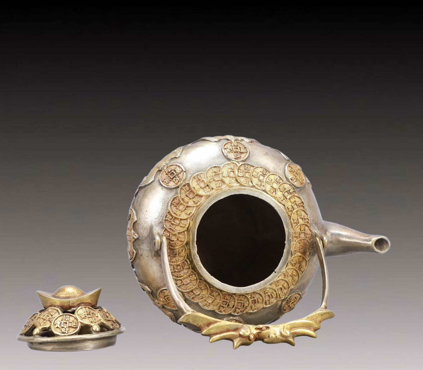 A Rare Gilt Silver Bats Pattern Teapot - 7