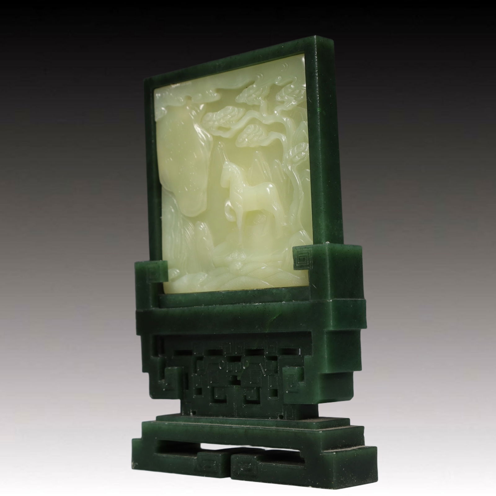 A Pair of Precious White Jade Landscape Pattern Table Screens,With an Imperial Poem by Emperor - 4