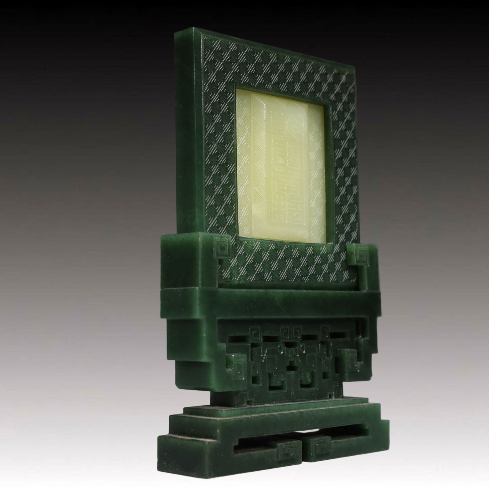 A Pair of Precious White Jade Landscape Pattern Table Screens,With an Imperial Poem by Emperor - 5