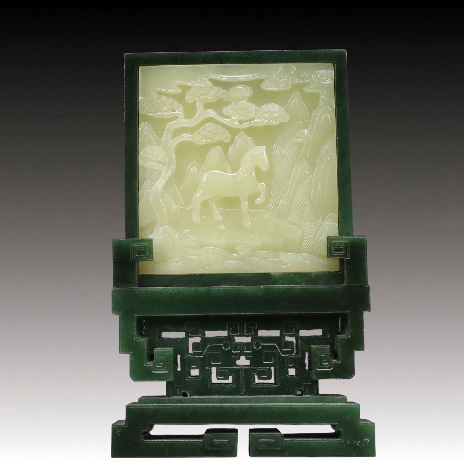 A Pair of Precious White Jade Landscape Pattern Table Screens,With an Imperial Poem by Emperor - 7