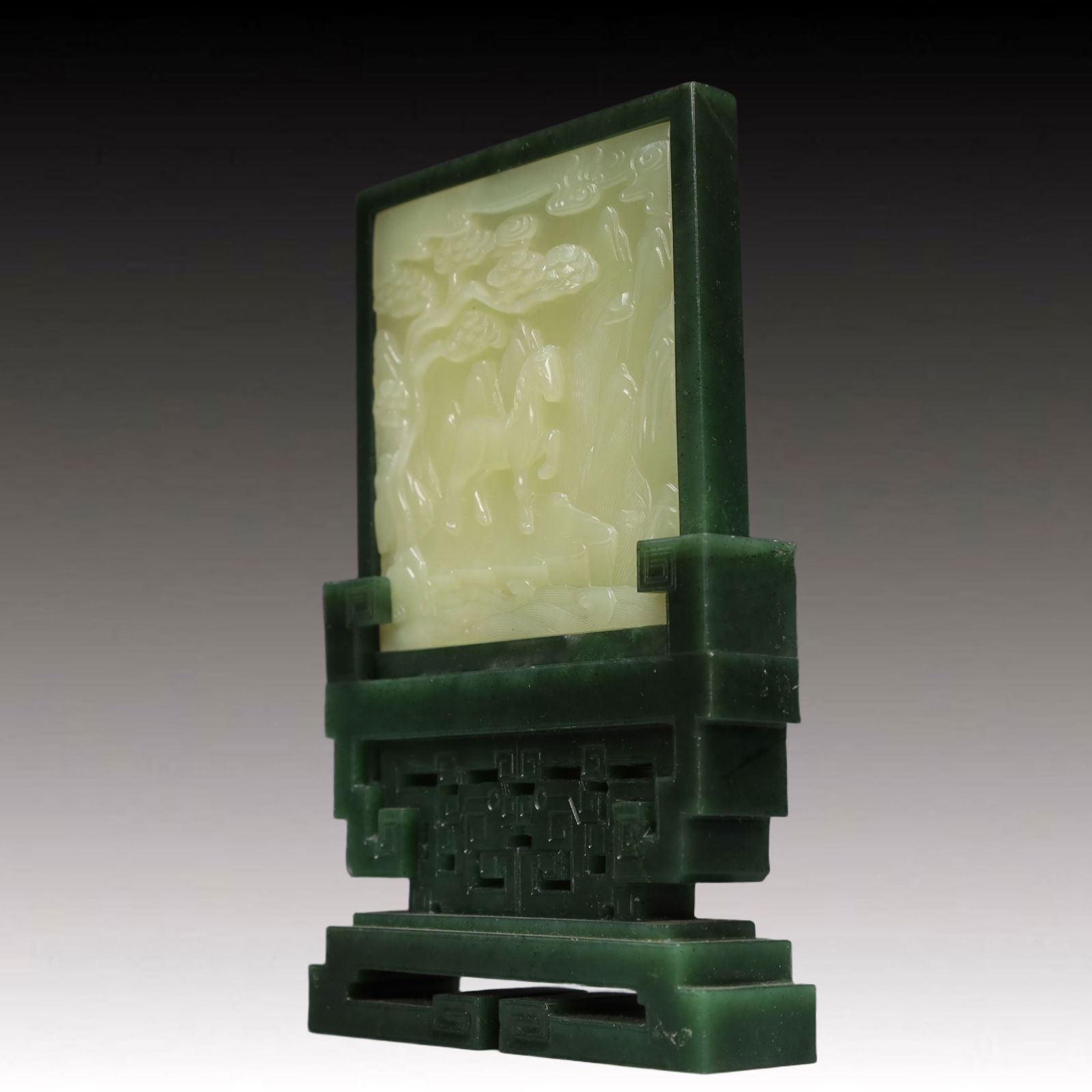 A Pair of Precious White Jade Landscape Pattern Table Screens,With an Imperial Poem by Emperor - 8