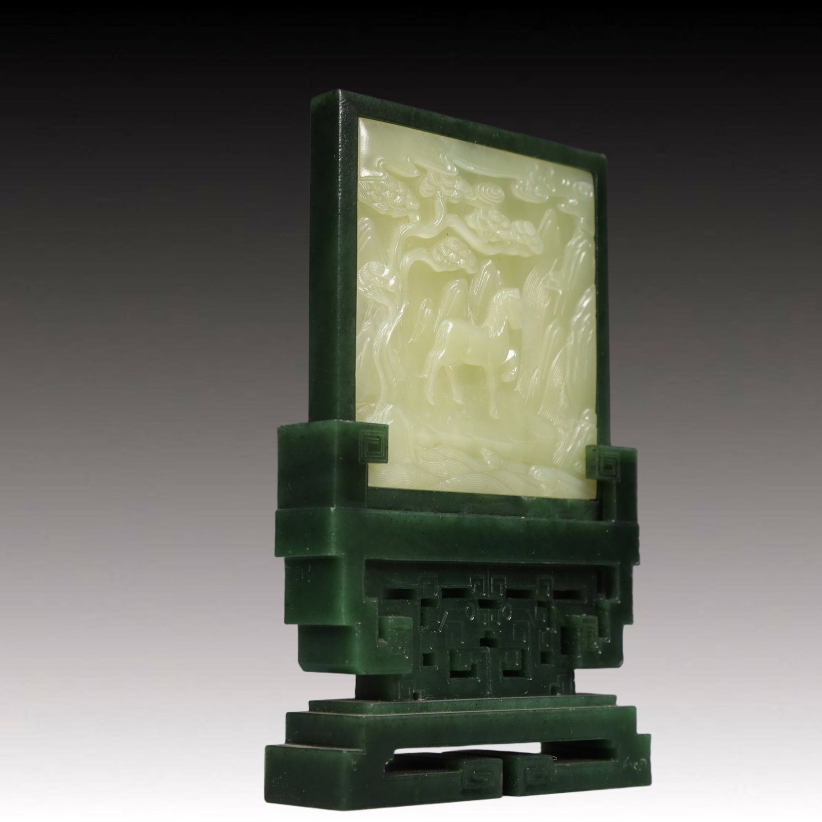 A Pair of Precious White Jade Landscape Pattern Table Screens,With an Imperial Poem by Emperor - 9