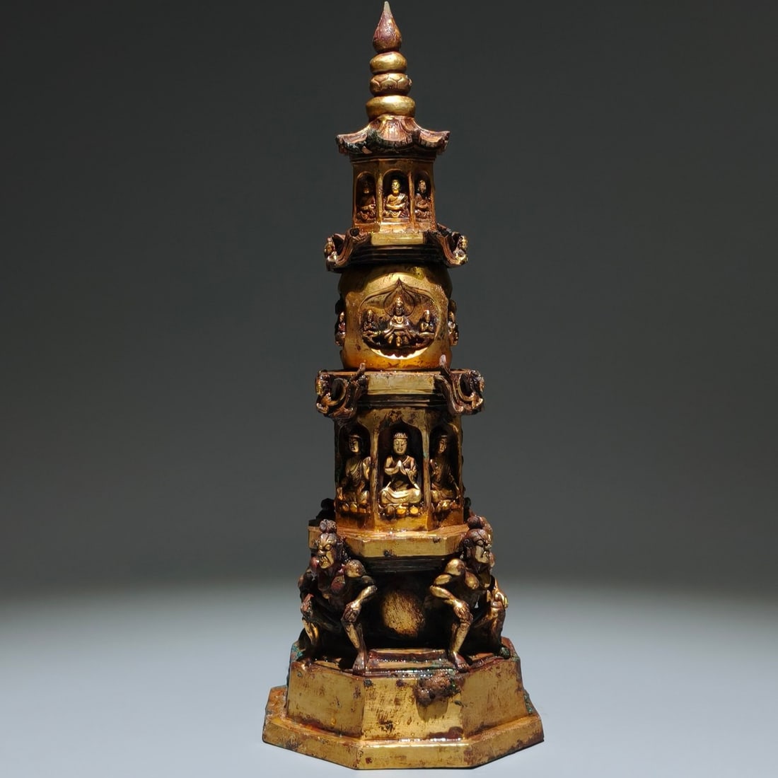 A Rare Gilt Bronze Statue of Heavenly King Pagoda (1 of 9)