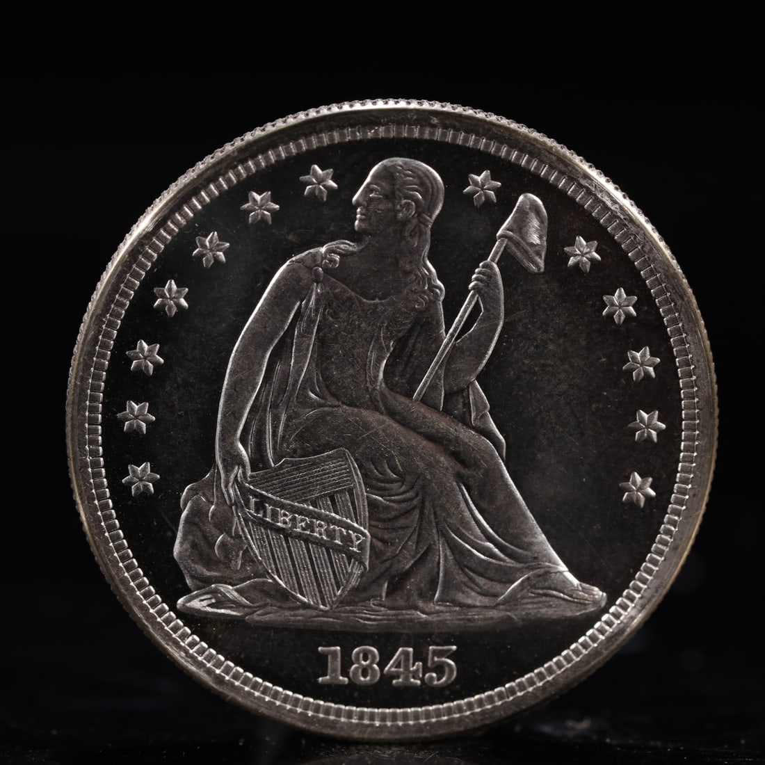 USA One Dollar 1845 Coin: American coin. IN GOD WE TRUST / LIBERTY / 1845 / UNITED STATES OF AMERICA / ONE DOL. Weight:26.9g.