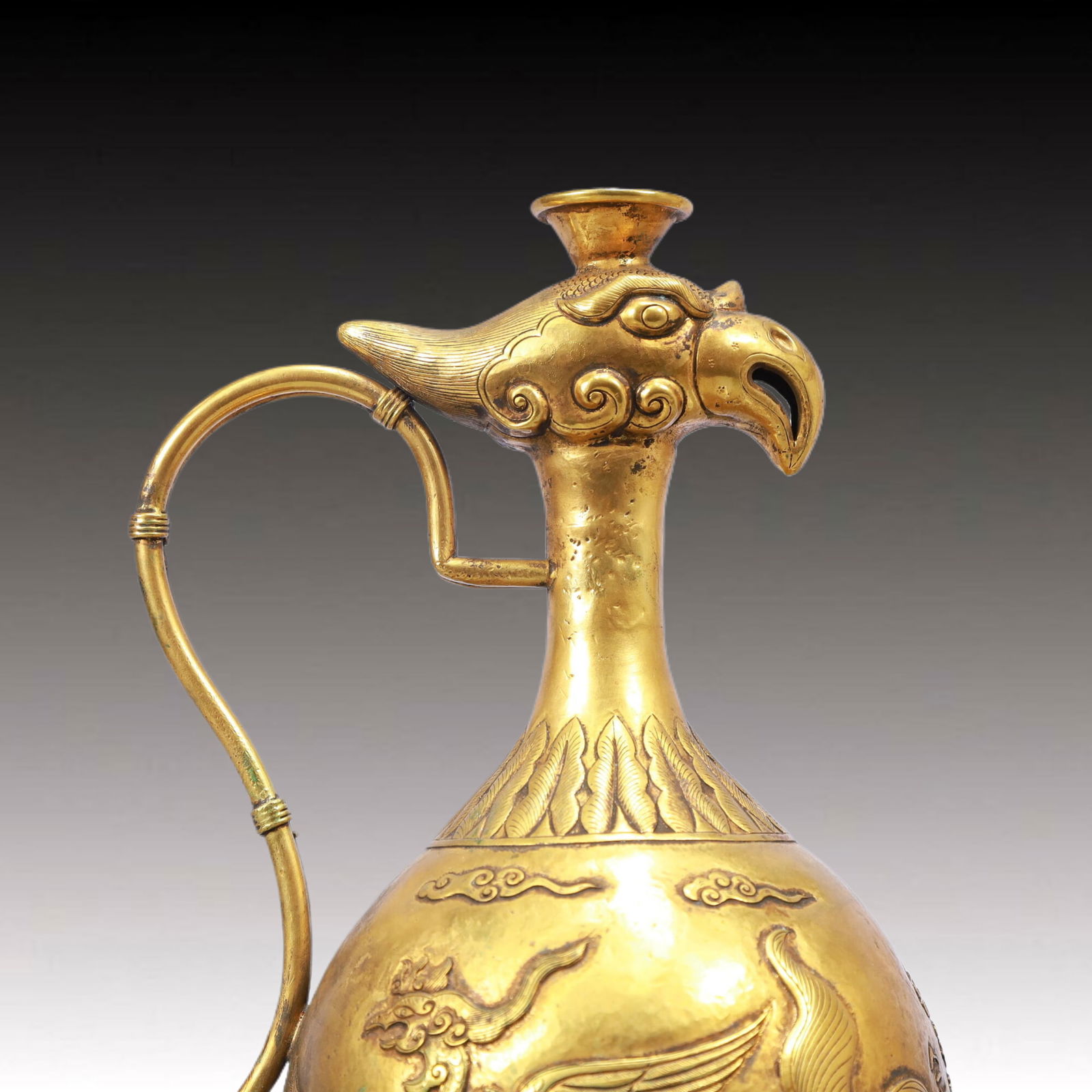 A Rare Gilt Bronze Phoenix Pattern Ewer - 2