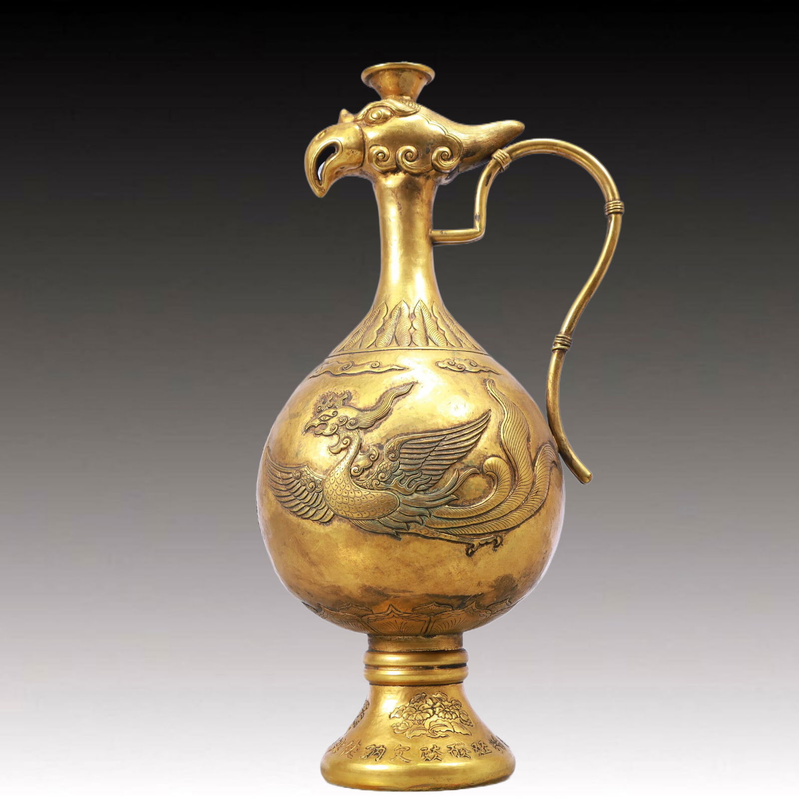 A Rare Gilt Bronze Phoenix Pattern Ewer - 9