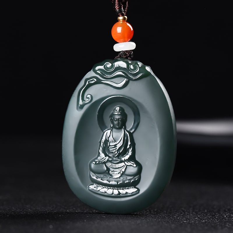 An Exquisite Cyan jade Statue of Sakyamuni Pendant: An Exquisite Cyan jade Statue of Sakyamuni Pendant,Size:45mx1.3inx0.3in 青玉如来像挂件