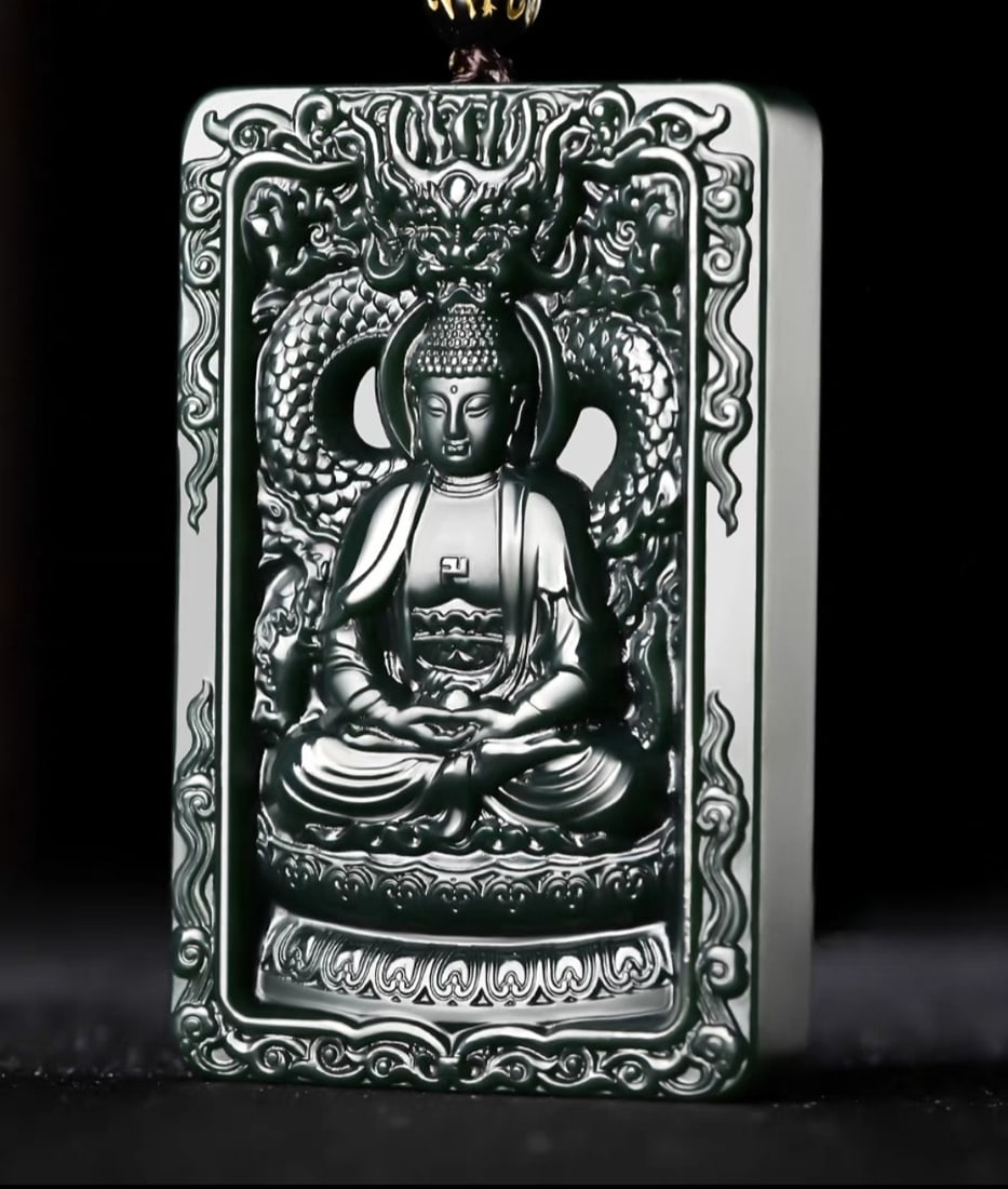 An Exquisite Cyan jade Statue of Sakyamuni Pendant: An Exquisite Cyan jade Statue of Sakyamuni Pendant,Size:2.4inx1.6inx0.4in 青玉如来像挂件