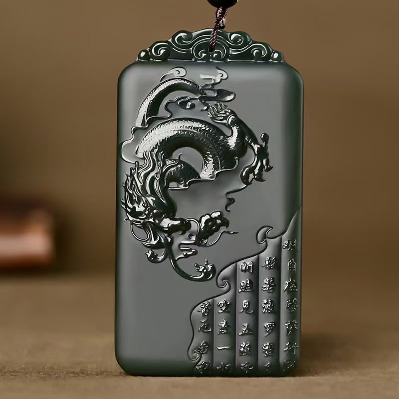 An Exquisite Cyan jade Dragon Pattern Pendant - 5