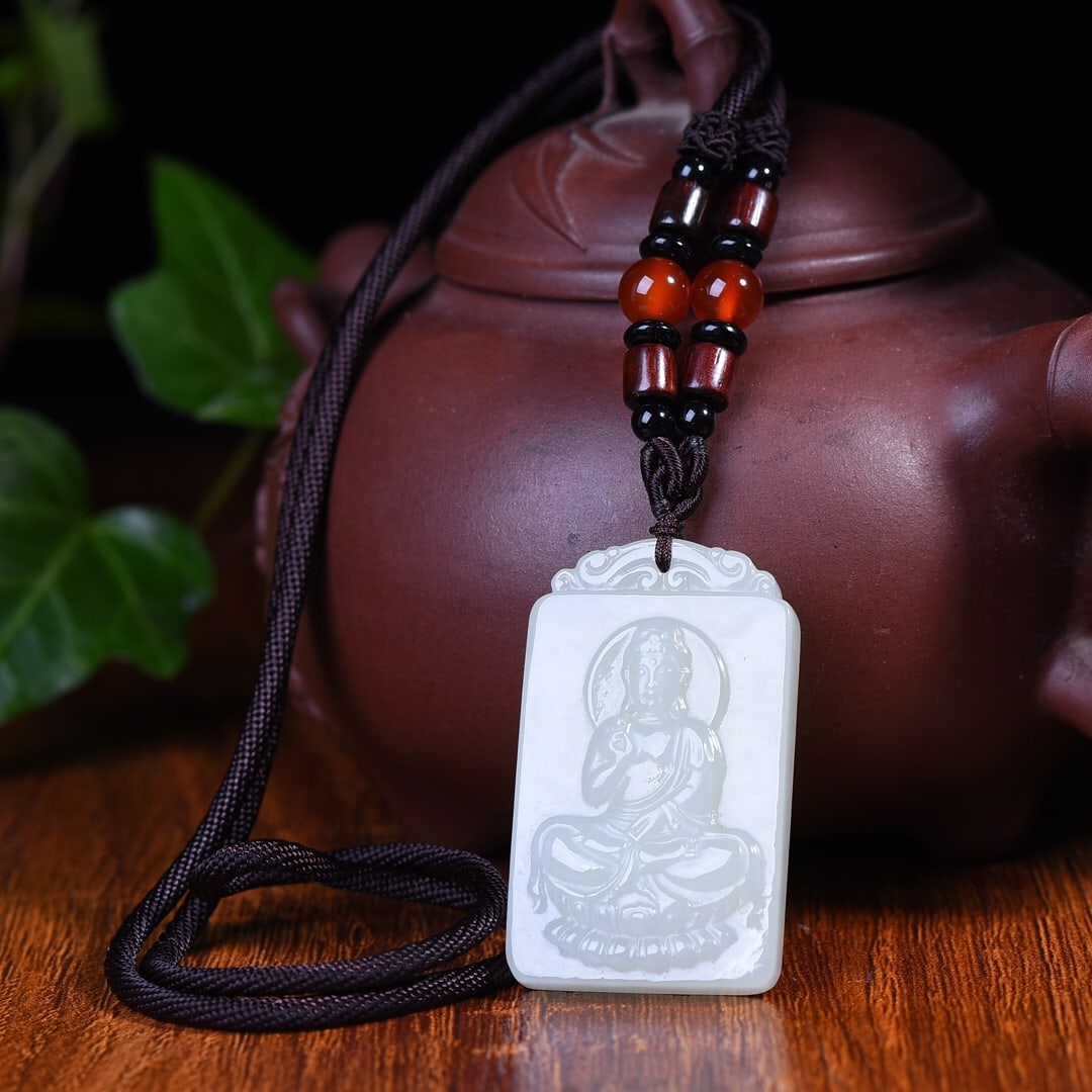 An Exquisite White Jade Sakyamuni Pattern Pendant - 4