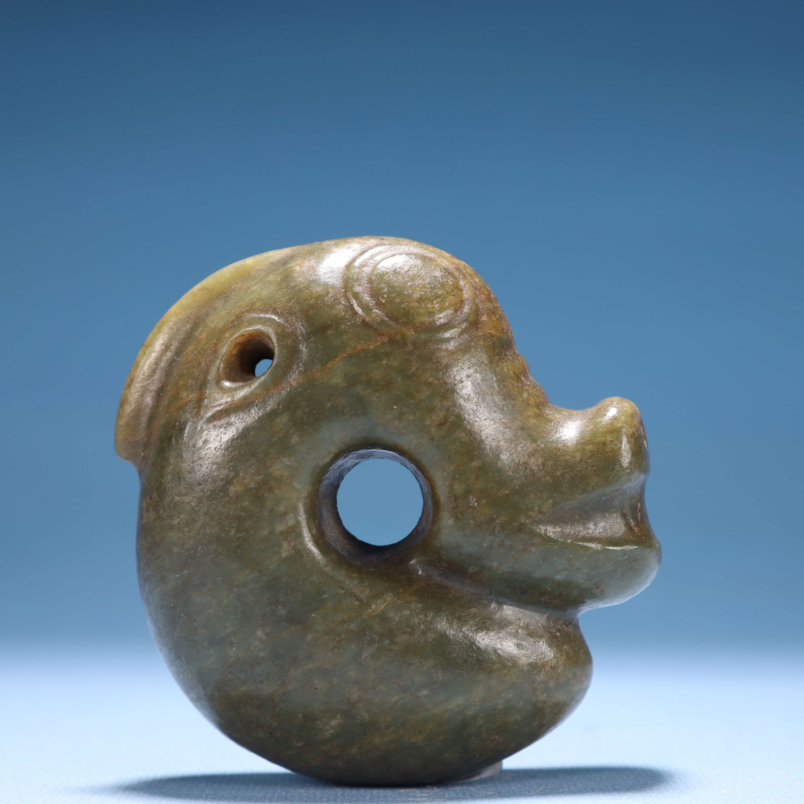 An Archaic Hongshan Culture Greenish Jade Pig and Dragon Pendant: An Archaic Hongshan Culture Greenish Jade Pig and Dragon Pendant,Ancient Time,China,Size:3.5inx1.4inx3.1in,Weight:350g 红山文化青白玉猪龙挂&