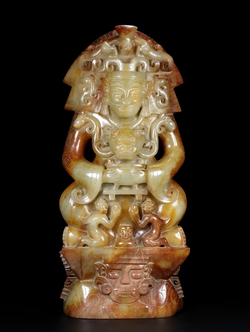 A Exquisiten Hotan Jade Figures Shaped Ornament: A Exquisiten Hotan Jade Figures Shaped Ornament,Han Dynasty, China 和田玉人形摆件,中国汉代