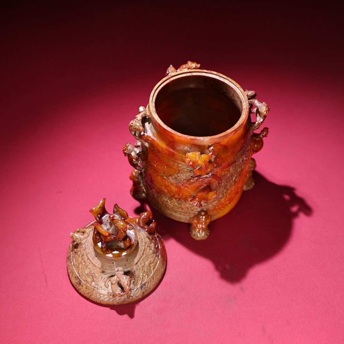 A Exquisite Hotan Jade Dragon Pattern Jar - 4