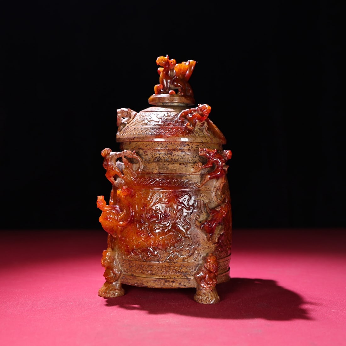 A Exquisite Hotan Jade Dragon Pattern Jar - 8