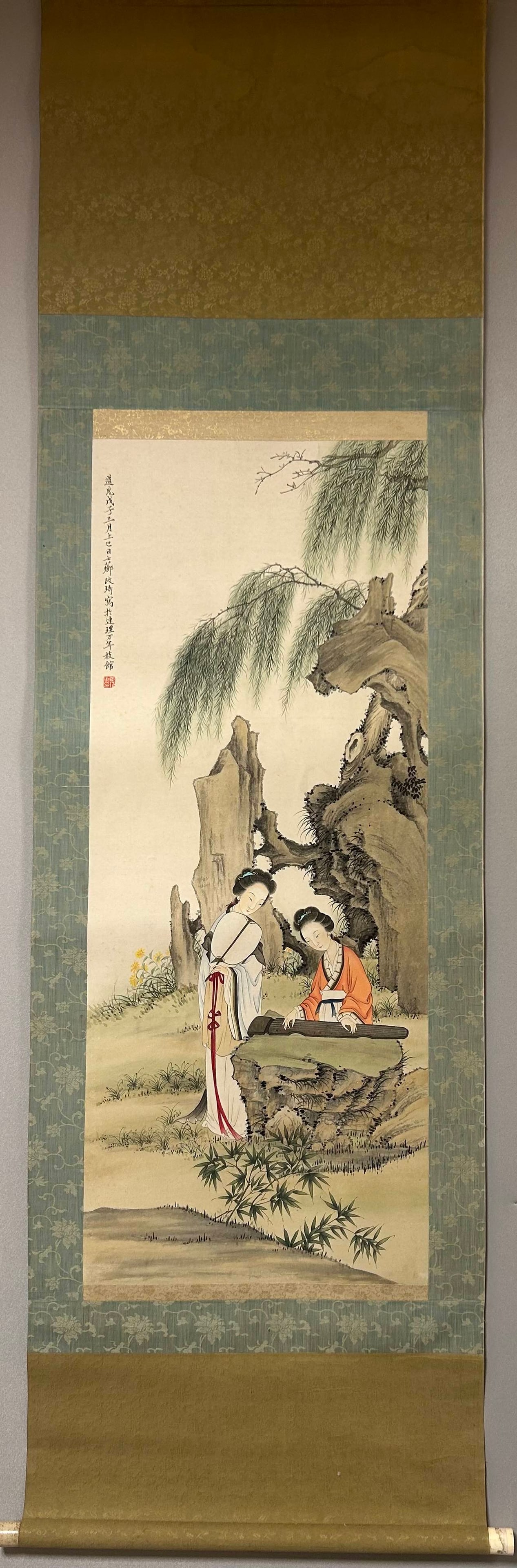 A Chinese Vertical Scroll Ink Painting of Figure on Paper: A Chinese Vertical Scroll Ink Painting of Figure on Paper,Qing Dynasty, China,Gai Qi,without frame size:47.2inx17.7in 
