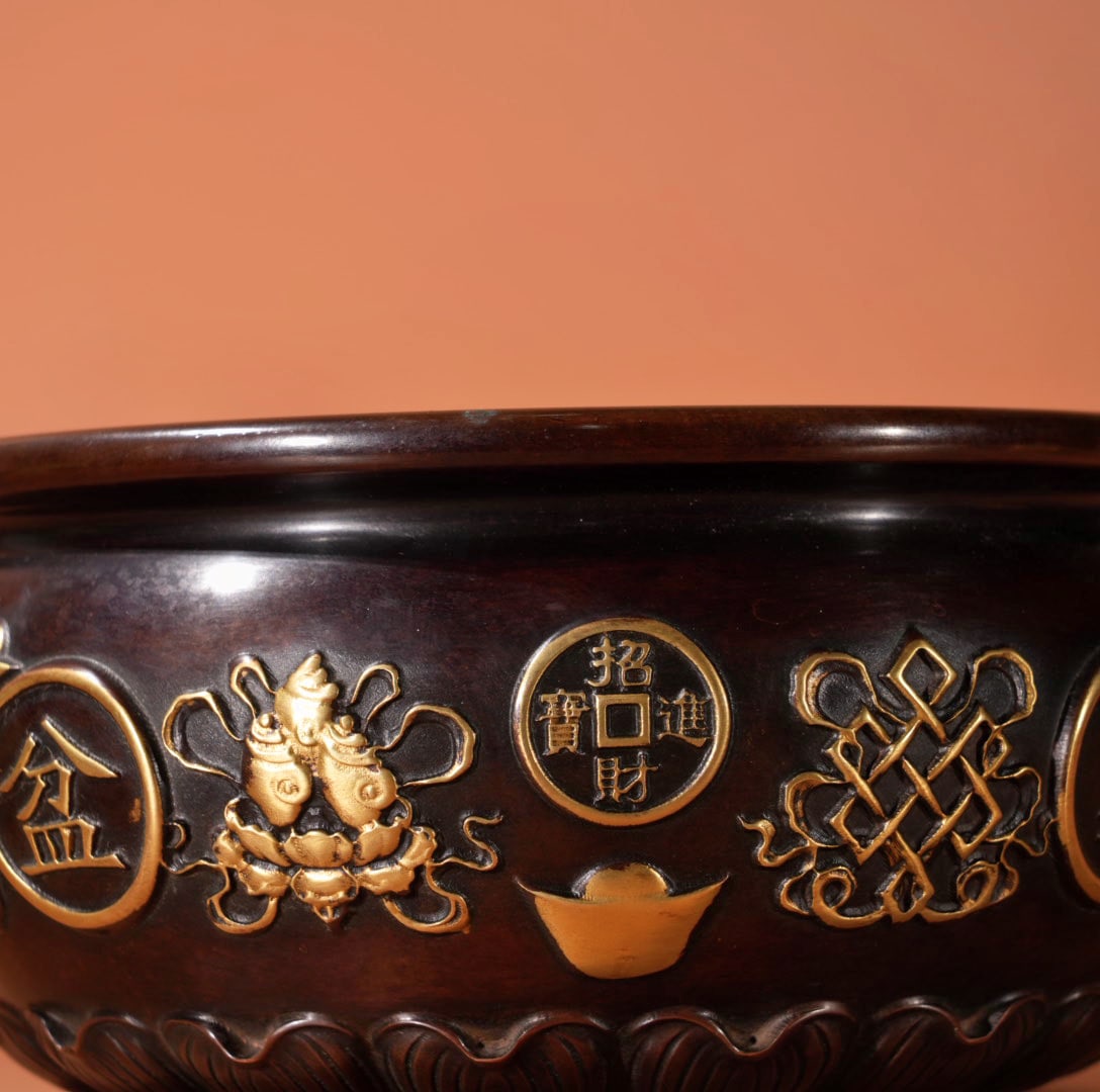 A Exquisite Gilt Bronze Bogu Pattern Basin - 4