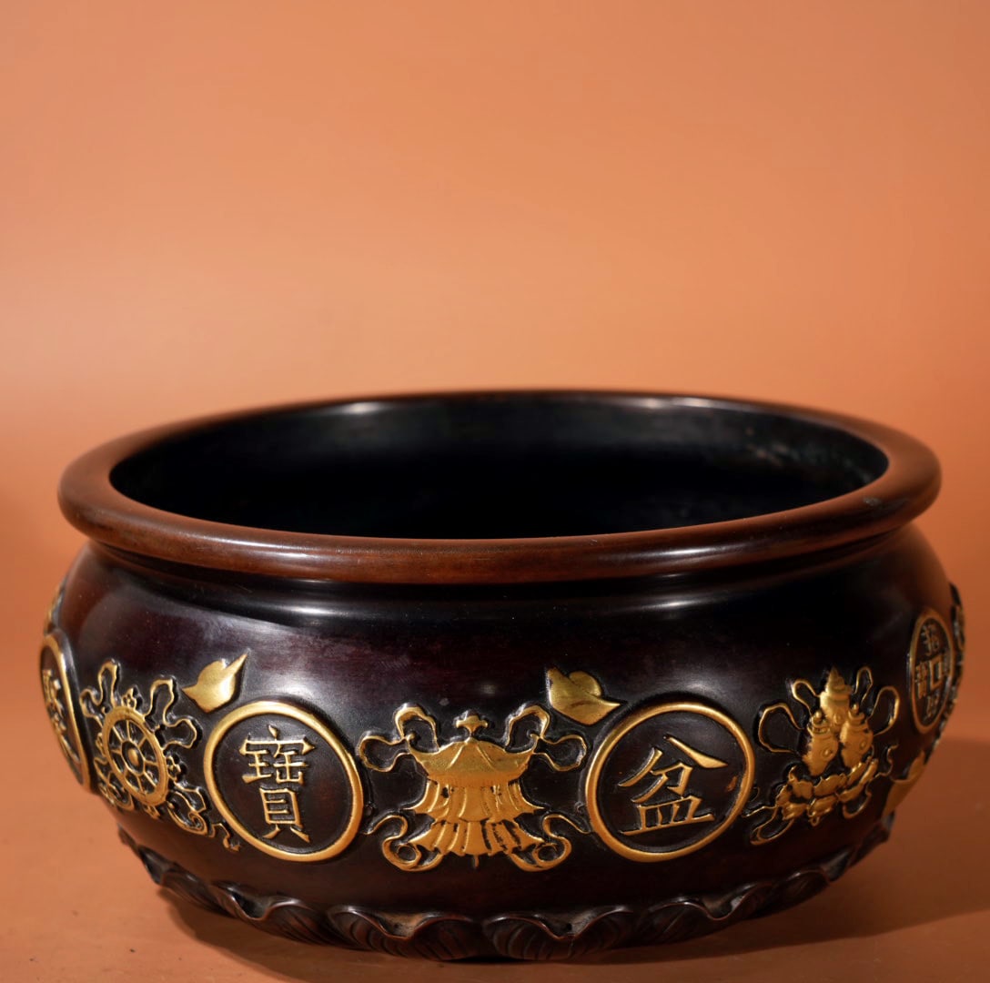 A Exquisite Gilt Bronze Bogu Pattern Basin - 5