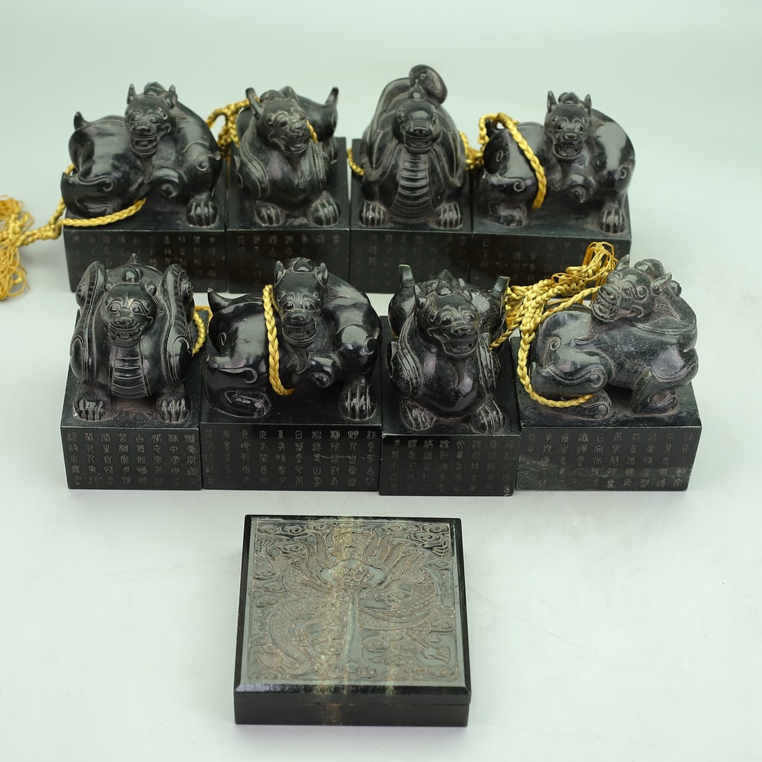 A Set of Exquisite Hetian Green Jade Dragon Seal (1 of 9)