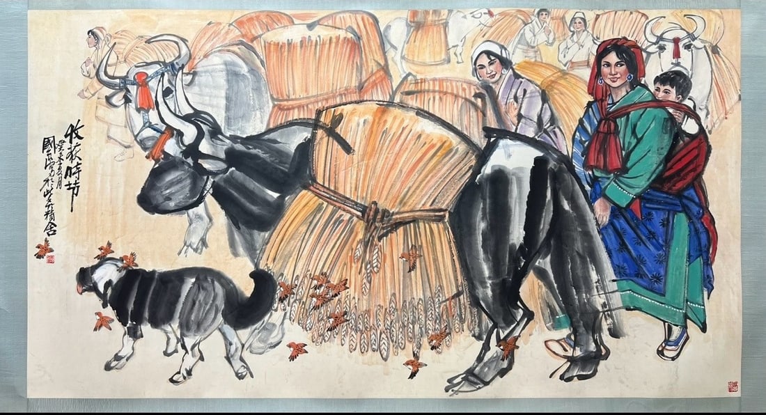 A Chinese Ink Painting of Figures on Paper: A Chinese Ink Painting of Figures on Paper,Modern Time of China,Shi Guoliang,without frame size:37.8inx70.9in 