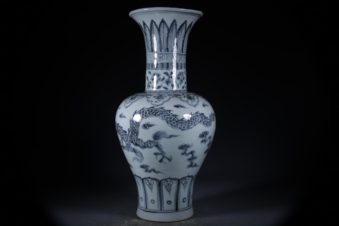 Blue and White Dragon Pattern Vase - 4