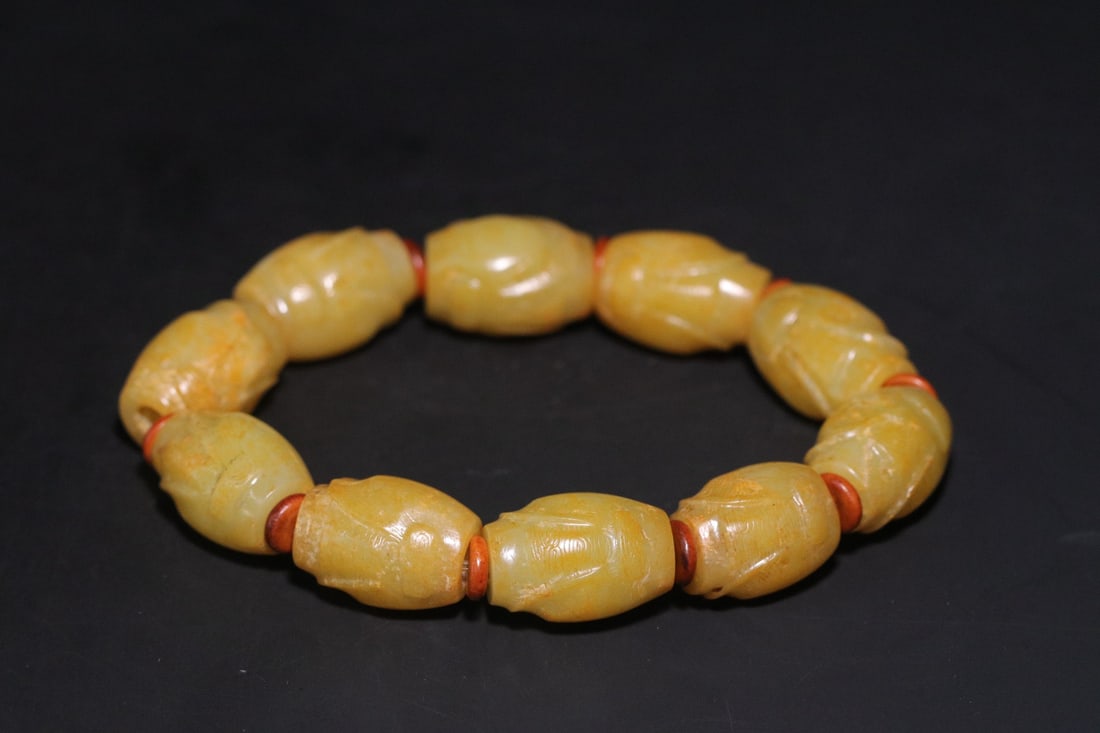 A Exquisite Gaogu Jade Bracelets: A Exquisite Gaogu Jade Bracelets,Ancient Time, China,Size:1.9~0.9inx0.6in,Weight:81g 高古玉手串,远古时期