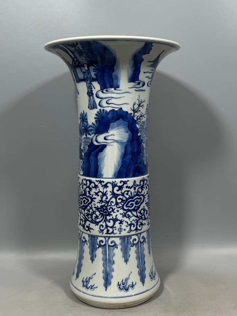 Blue and White Figures Pattern Vase - 3