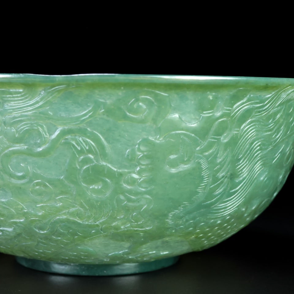 A Exquisite Hetian Jade Dragon Pattern Bowl - 3