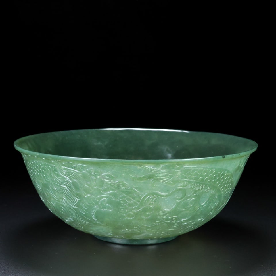 A Exquisite Hetian Jade Dragon Pattern Bowl - 4
