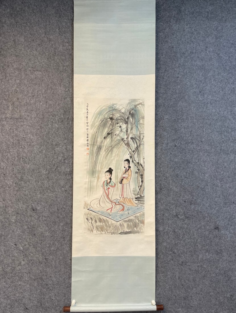 A Chinese Vertical Scroll Ink Painting of Figure on Paper: A Chinese Vertical Scroll Ink Painting of Figure on Paper,Modern Time of China,Fu Baoshi,without frame size:23.6inx84.6in 