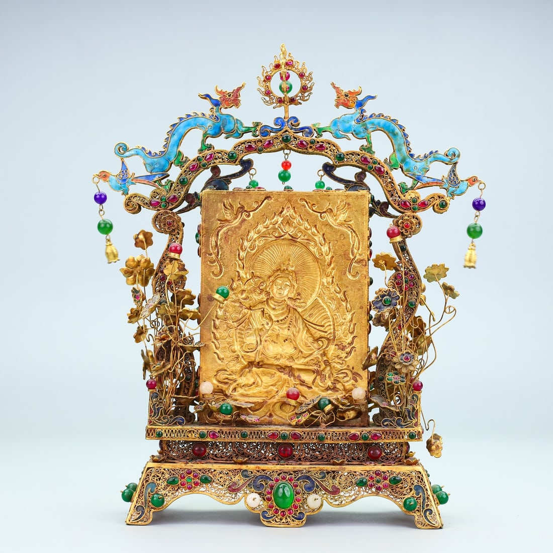 A Exquisite Bronze Gilt Buddha Pattern Screen - 3